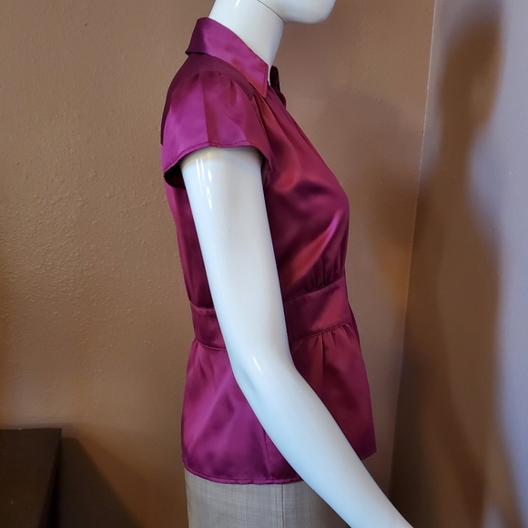 ANN TAYLOR magenta satin blouse 2P - Picture 2 of 5